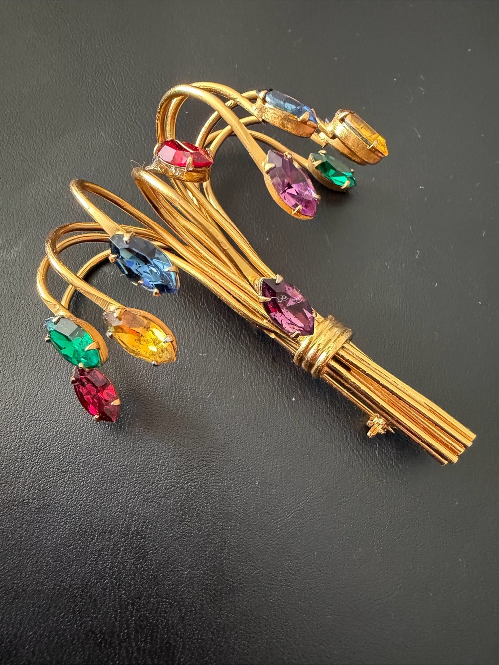 Gold-Tone Multicolour Rhinestone Brooch - Picture 4 of 5